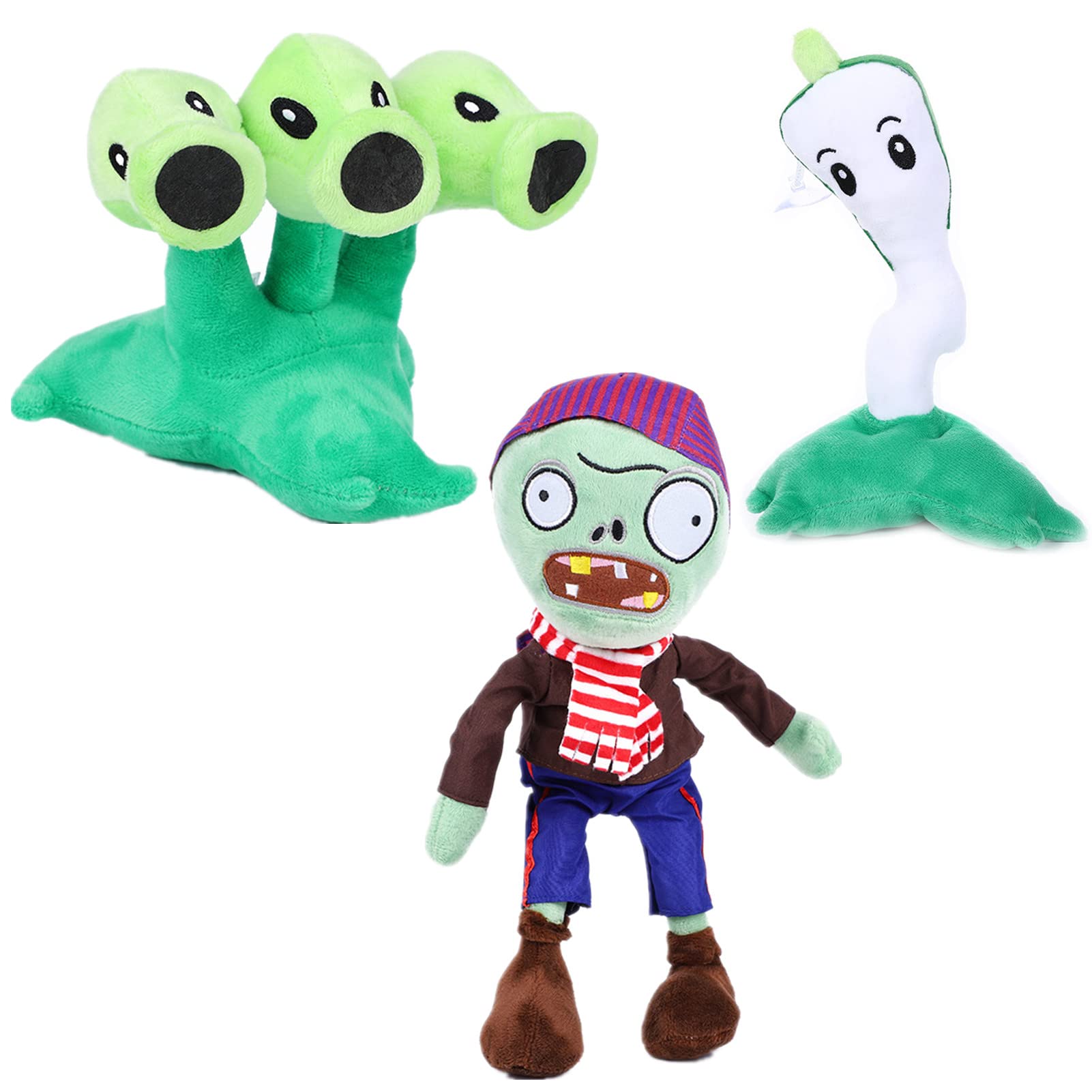 JHESAO 3 PCS Plants and Zombies Plush Pirate Zombies Toys PVZ Plush 1 2 Stuffed Soft Doll Reed Toy Threepeater, New Pirate Zombies Great Gifts