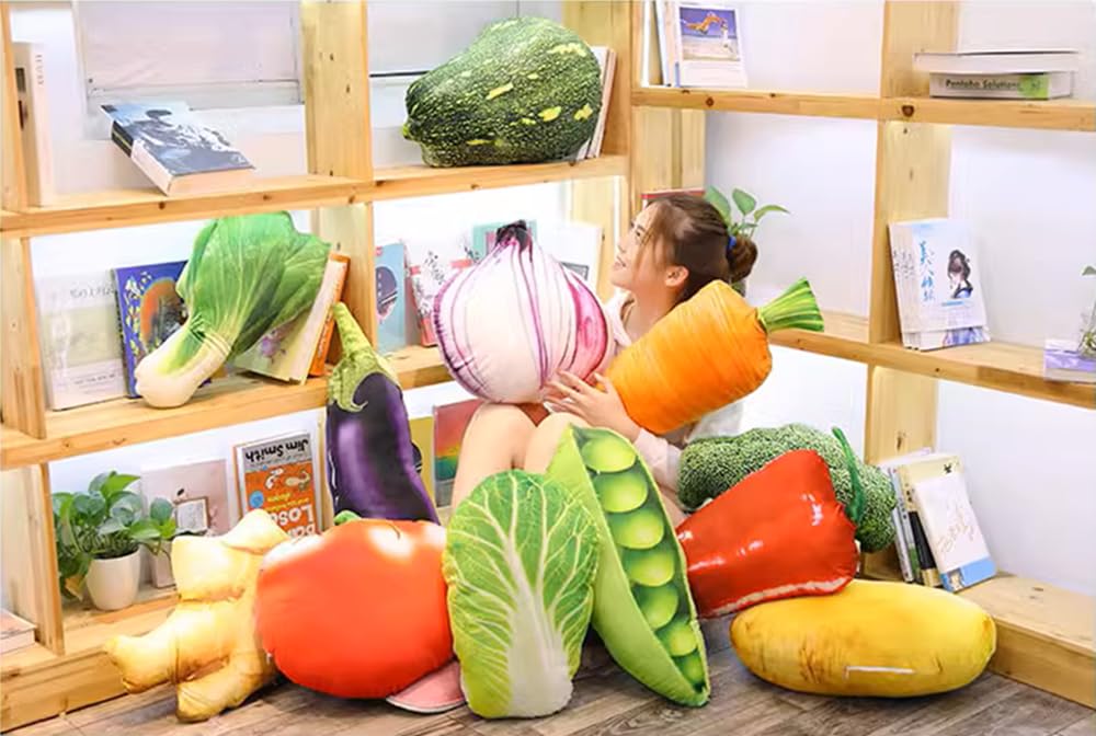 GracesDawn Green Simulation Vegetables, red Peppers, Broccoli, Bitter Melon, peas, Cabbage Vegetable Stuffed Plush Toys, Pillows Lumbar Pillows, Ideal