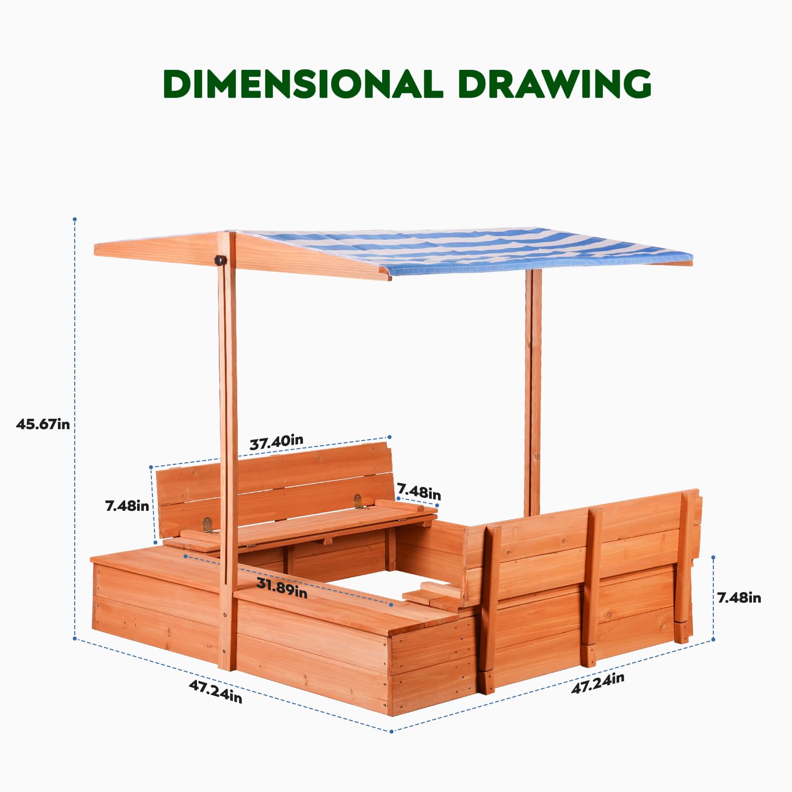 Kids Wooden Outdoor Sandbox with Cover，Sand Boxes with Canopy and Foldable Storage Bench Seats, Sand Table with Protection Bottom Liner,Kids Play