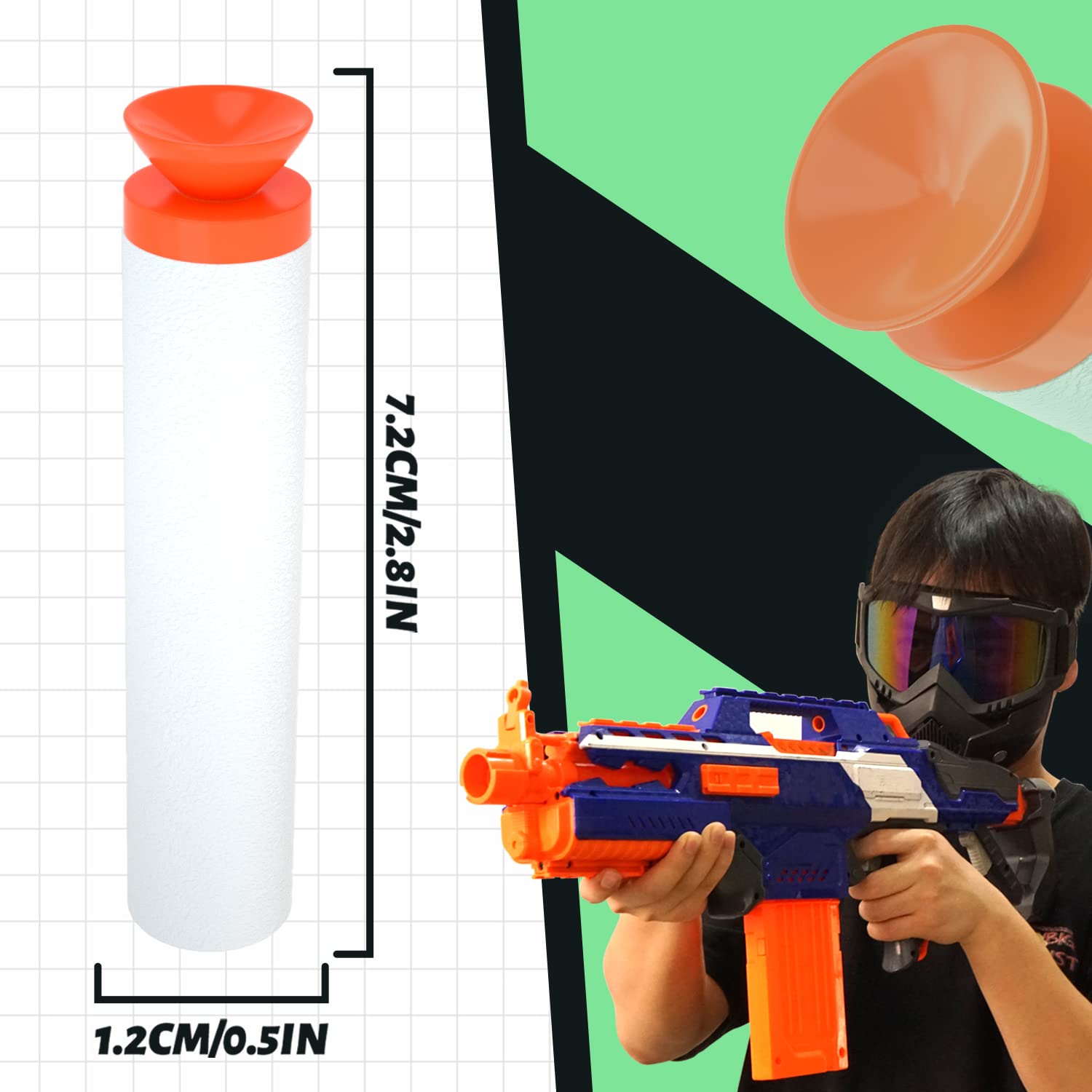 TORMEN Refill Suction Darts,Compatible for Nerf Elite Series Blasters Toy Guns-Glow in The Dark,White 100Pcs