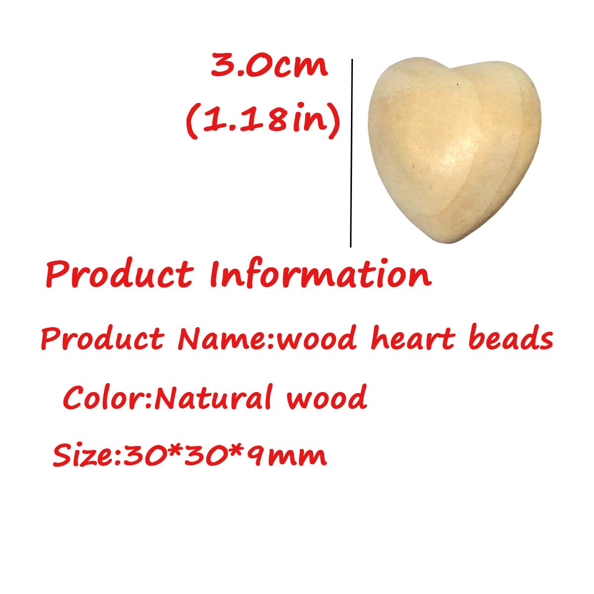20pcs 30mm Unfinished Wood Hearts Beads with Holes Natural Heart Shape Wooden Bead for Bracelet Handing Materials DIY Beading Accessories (1.18in