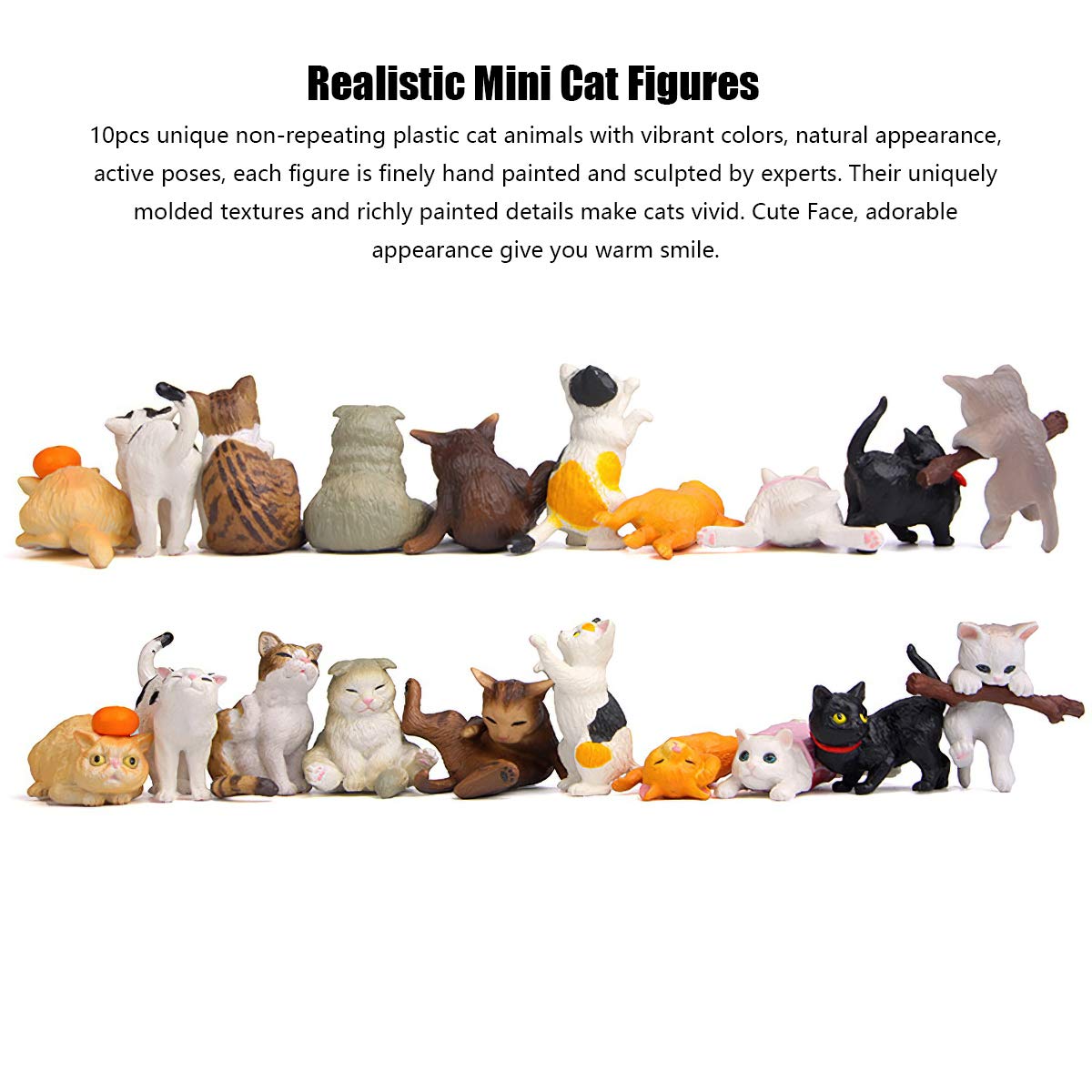10 pcs Realistic Cat Figurines Kitty Figures Set Mini Figure Collection Playset Kitten Easter Eggs Cake Topper Christmas Birthday Gift for Cat Keeper