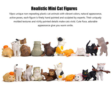 10 pcs Realistic Cat Figurines Kitty Figures Set Mini Figure Collection Playset Kitten Easter Eggs Cake Topper Christmas Birthday Gift for Cat Keeper