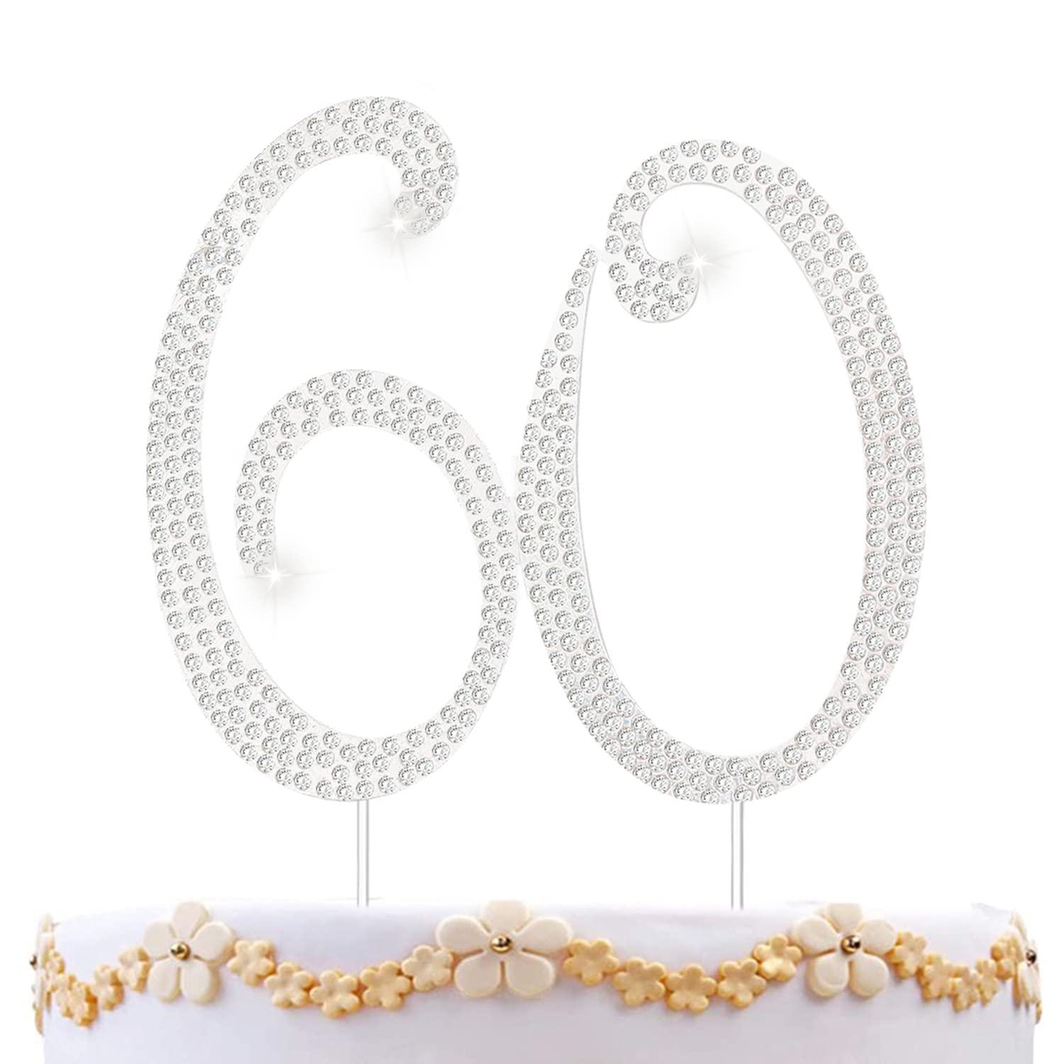 60th Birthday Decorations Women 60 Cake Topper 60th Birthday Cake Topper Silver Rhinestone Diamond Bling Anniversary Wedding Cake Decoration Perfect