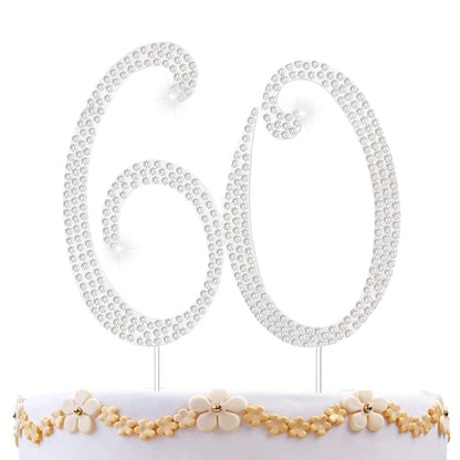 60th Birthday Decorations Women 60 Cake Topper 60th Birthday Cake Topper Silver Rhinestone Diamond Bling Anniversary Wedding Cake Decoration Perfect