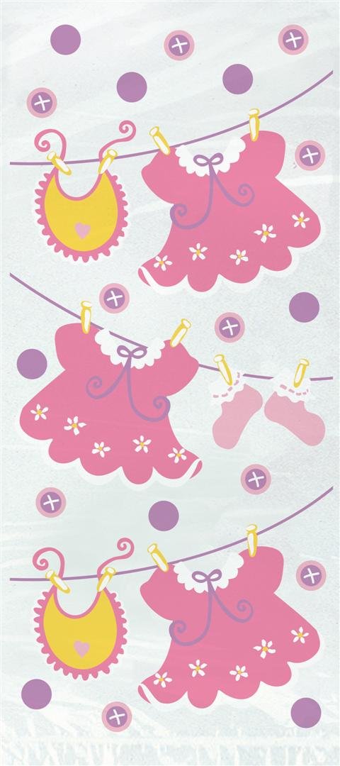 Pink Clothesline Girl Baby Shower Cellophane Bags, 20ct