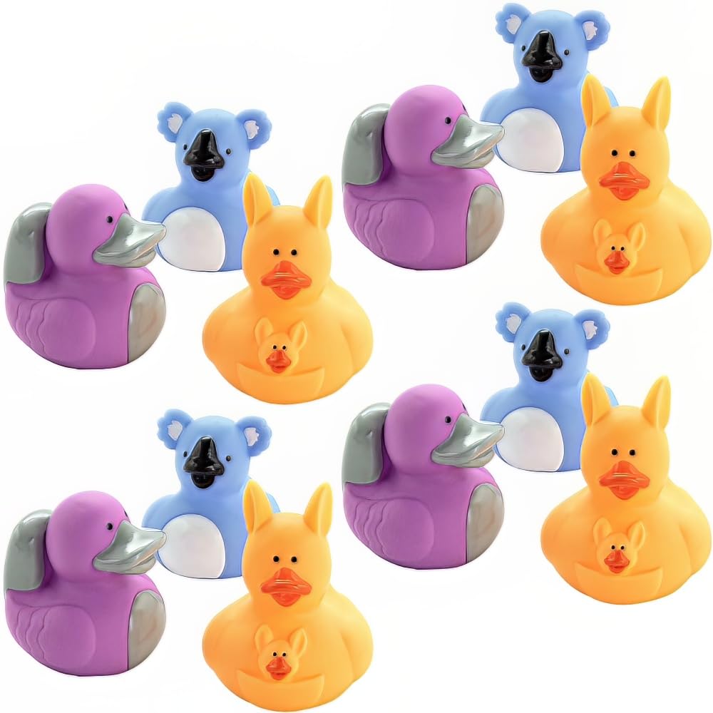 Fun Express Rubber Ducks, Assorted Styles, 12 Pieces, Birthdays, Grand Events, Party Favors, Table Decorations, Treasure Chest Supplies (Australian
