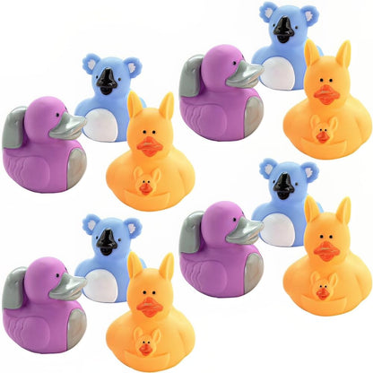 Fun Express Rubber Ducks, Assorted Styles, 12 Pieces, Birthdays, Grand Events, Party Favors, Table Decorations, Treasure Chest Supplies (Australian