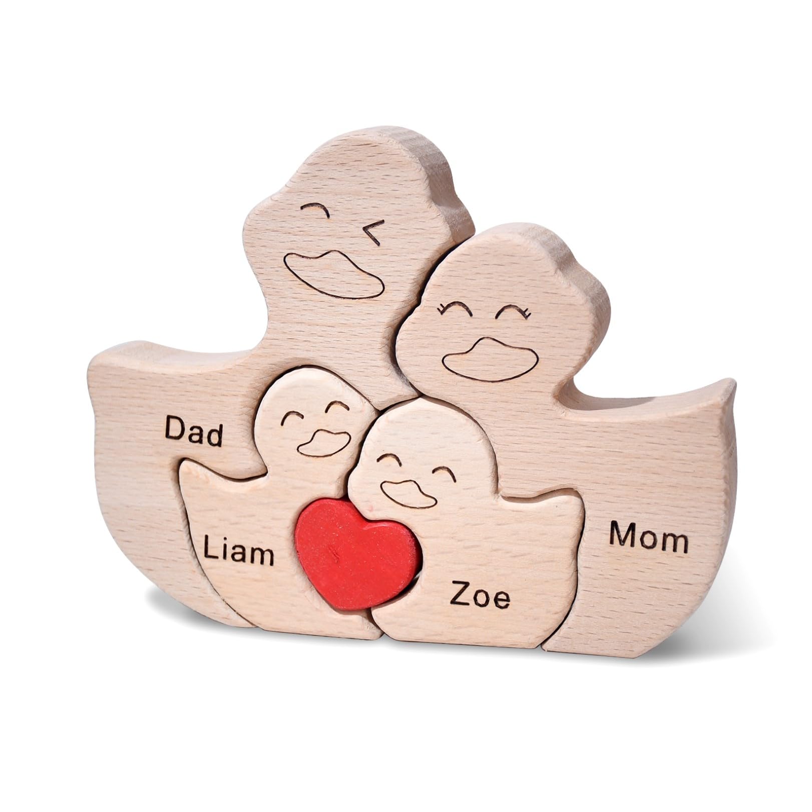 Personalized Wooden Cute Ducks Family Puzzle Toy, Customizable Puzzles with 2-5 Names, Love You Home Decor Gift for Mom Dad Grandma, Toddler Puzzle