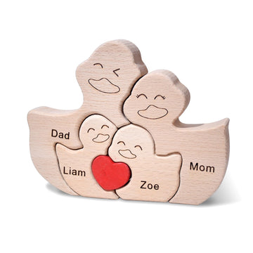 Personalized Wooden Cute Ducks Family Puzzle Toy, Customizable Puzzles with 2-5 Names, Love You Home Decor Gift for Mom Dad Grandma, Toddler Puzzle