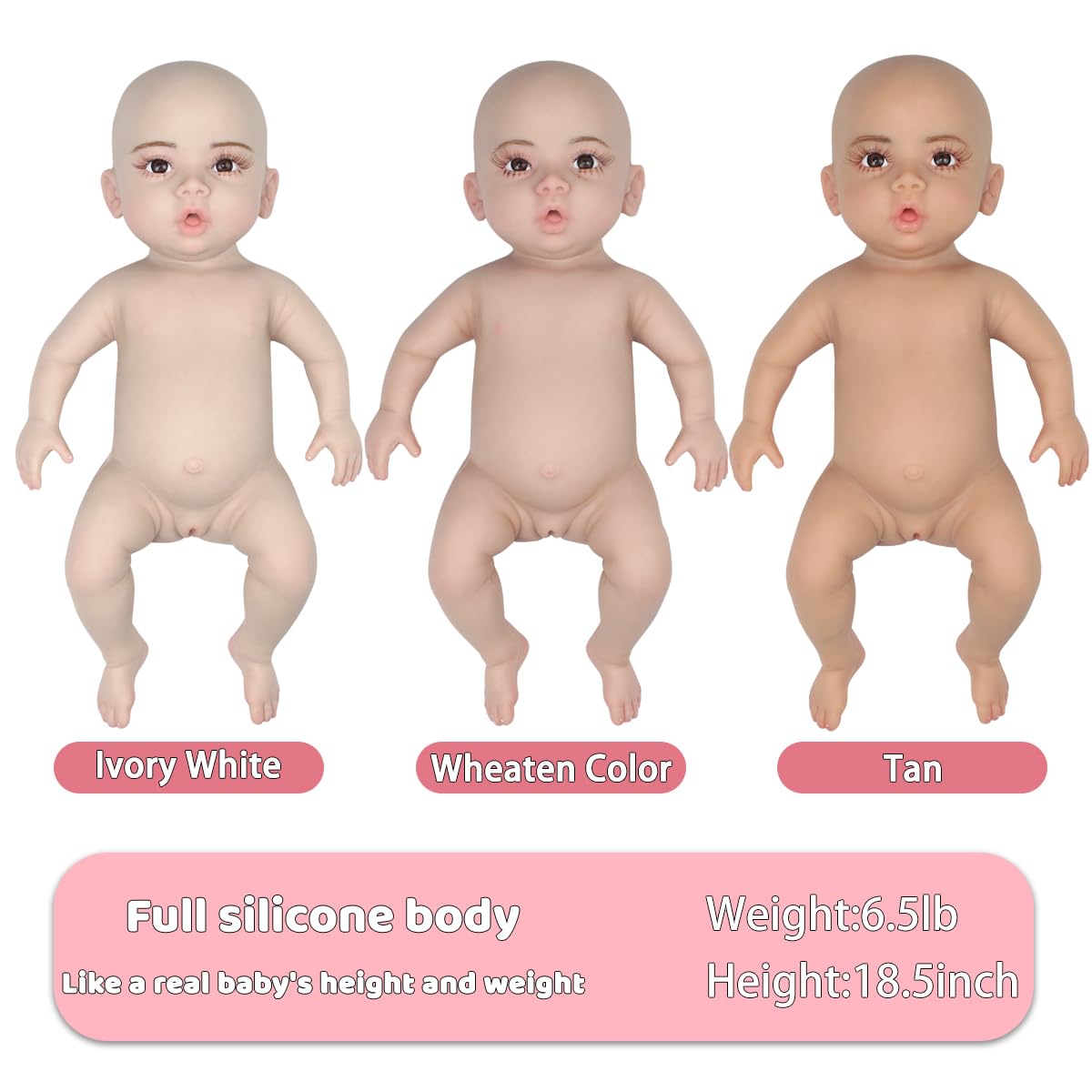 MRTOUMO 18.5 inch Full Silicone Baby Girl Lifelike Doll Newborn Baby Dolls Not Vinyl Material Reborn Doll (Ivory White)