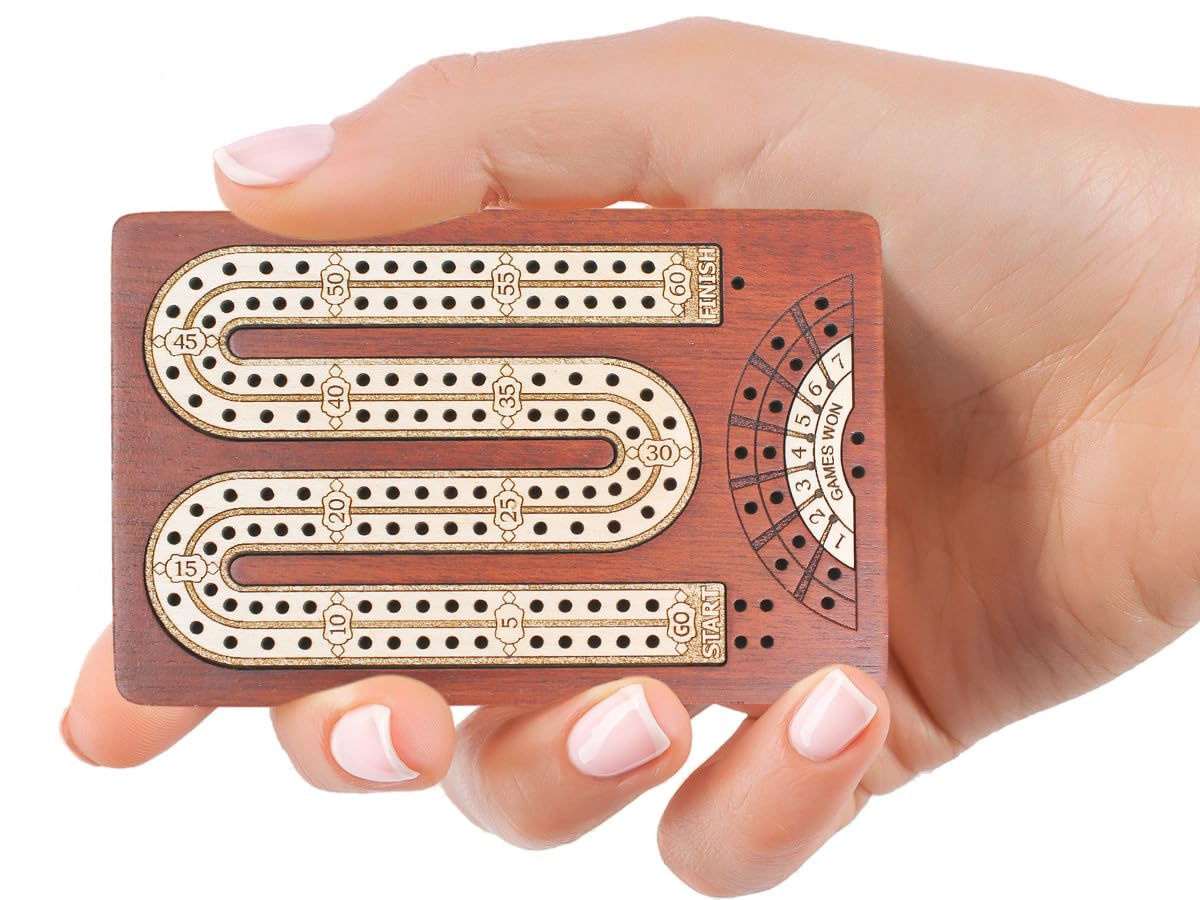 House of Cribbage - 2 Track - Wooden Travel - Pocket Size Cribbage Board - Size: 4.75 Inch - Storage Space for Cribbage Pegs - Score Marking Fields