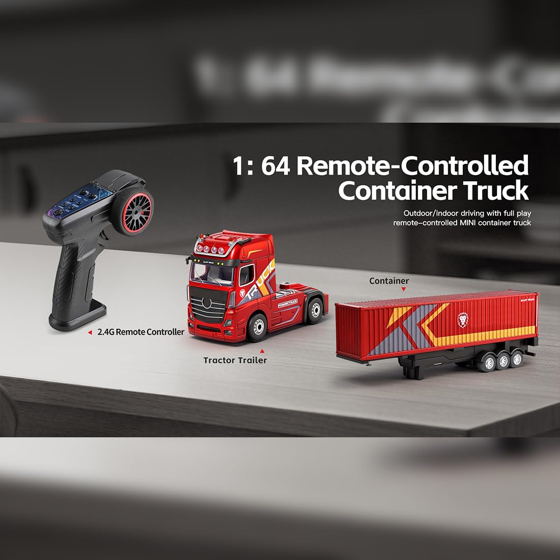 Keetopteep RC Semi Truck with Trailer, 1:64 Scale 2.4GHz Remote Control Container Truck with LED Lights, Independent Suspension, Three-Speed Control