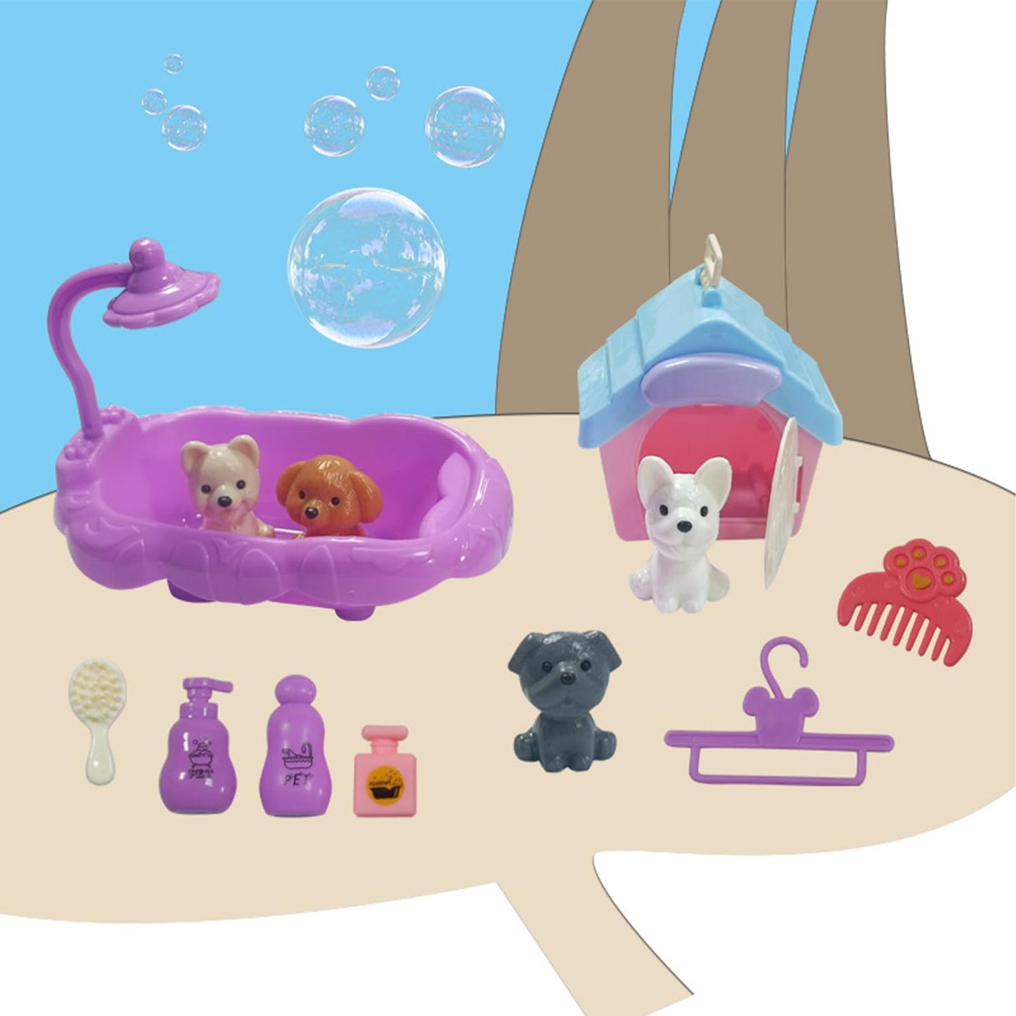 45Pcs Dollhouse Furniture Set Miniature Accessories Cat Dog Figurine Playset Pet Care Center Doll House Accessories Educational Pretend Play Toys