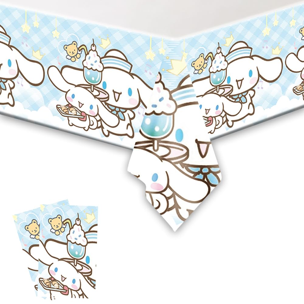 MUSNOW 2Pack Cinnamoroll Tablecloth Disposable Tablecloth Birthday Party Supplies and Decorations for Kid Boy Baby Shower Rectangle Tables 70"X42"