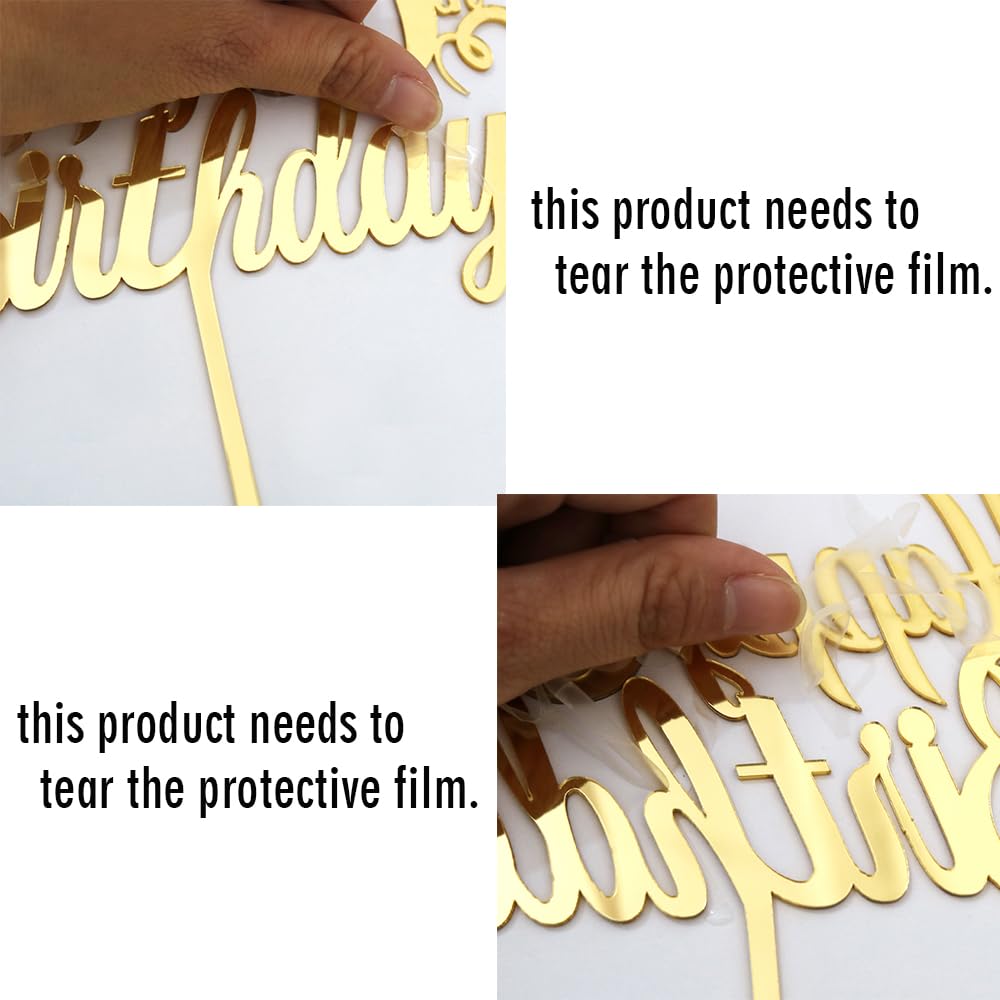 Sodasos Mirror acrylic Golden Happy 70th Birthday Cake Topper
