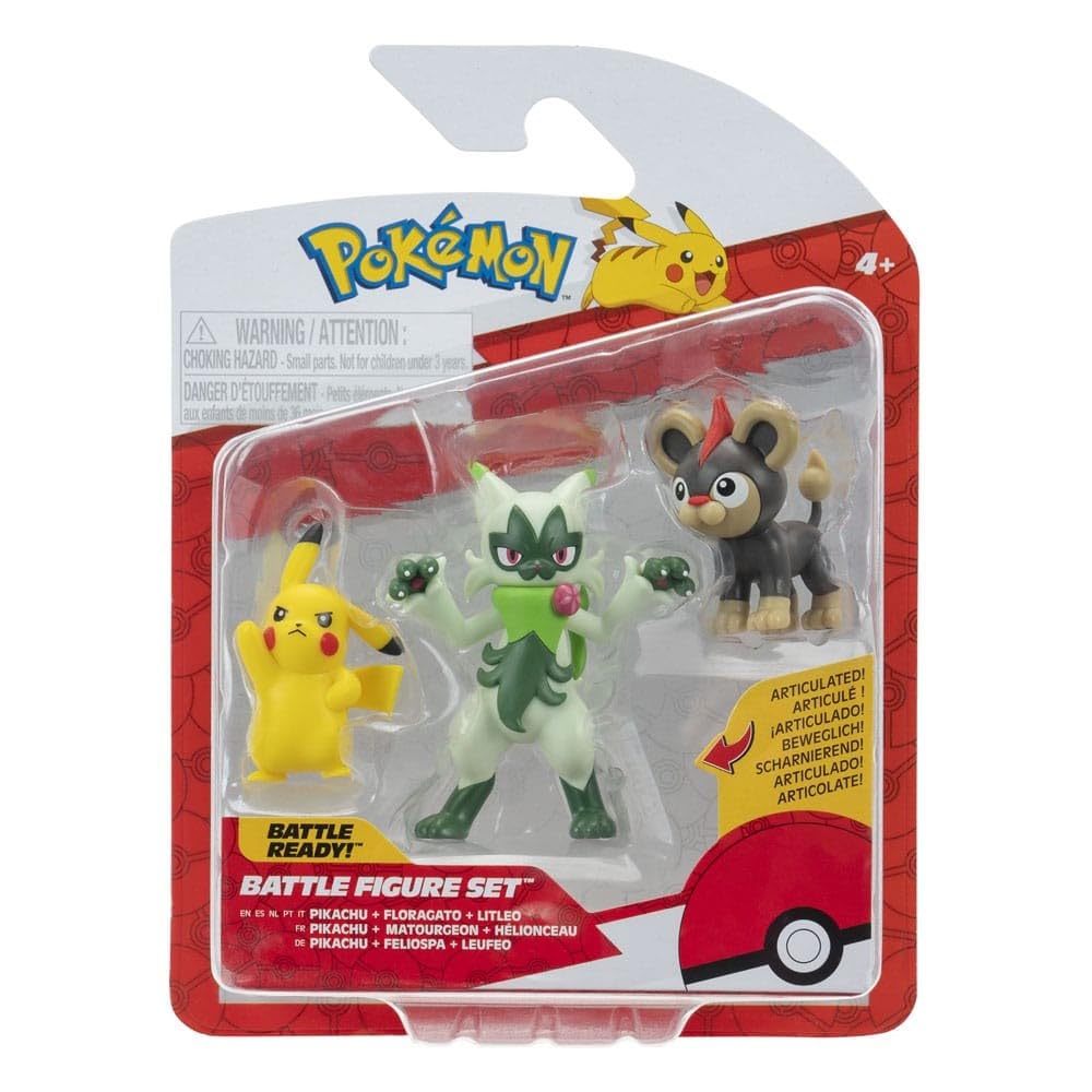 Pokémon Battle Figure 3 Pack - 5cm Figures Litleo, Pikachu, Floragato - Official Pokemon Toy Set for Kids 4+ Years