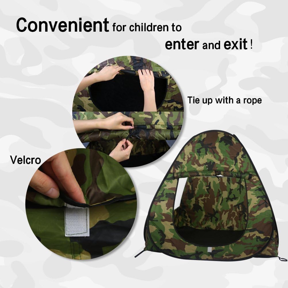 Military Pop Up Play Tent - Collapsible Army Indoor Outdoor Camouflage Playhouse Hunting Toy for Kids