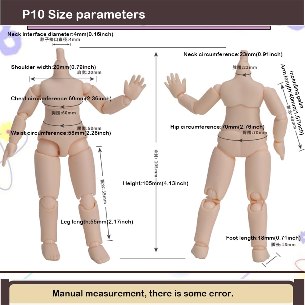 XiDonDon Doll Body Piccodo P10 for OB11 Doll,GSC,STO,1/12 BJD Doll Head Body10 Action Figure Toys Doll Accessories (P10 Normal Skin)