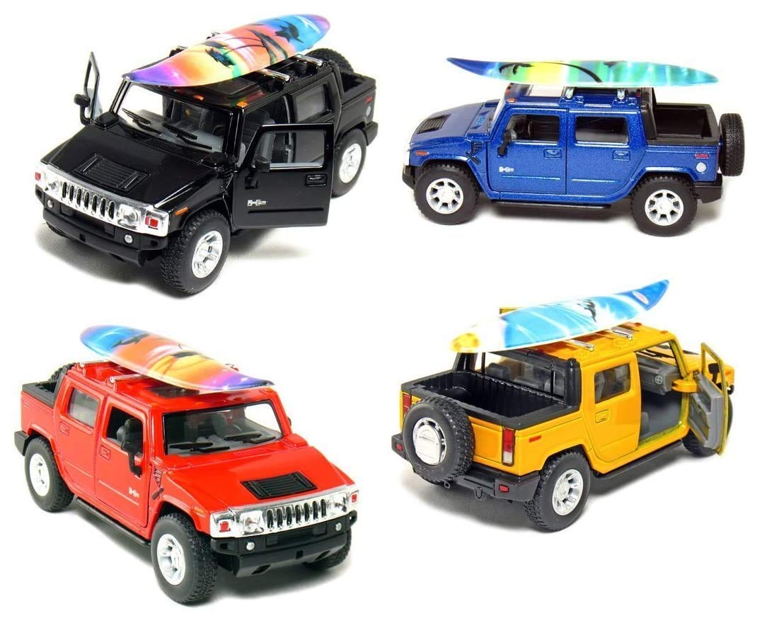 KiNSMART 2005 Hummer H2 SUT with Surf Board 5inch 1:40Scale Die Cast Metal Model Toy Cars SetOf4