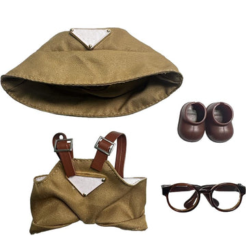 17cm Doll Clothes - 4-Piece Set, Hat + Overalls + Glasses + Shoes, Cute and Premium Dolls Outfit Accessories (03#Brown)