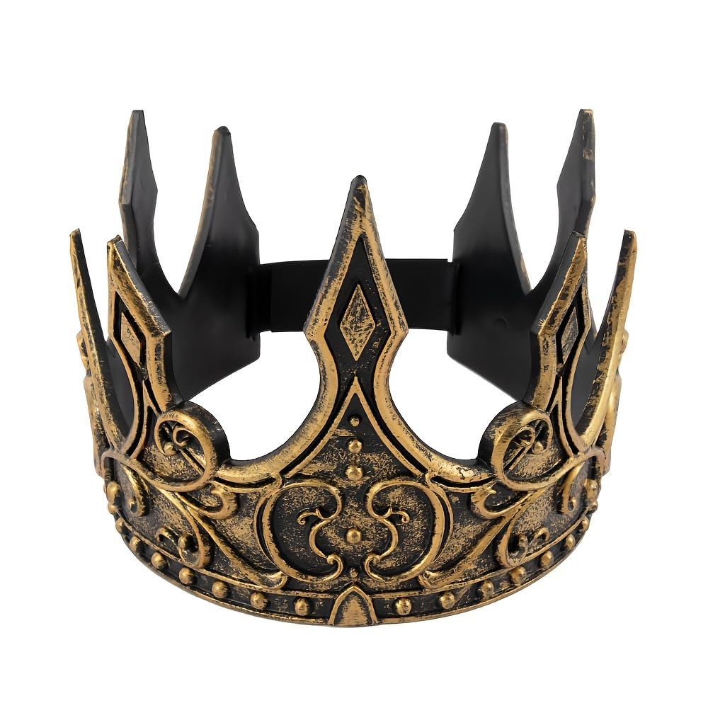 1Pc Halloween Royal King Crown for Cosplay Crown Prop, Holiday Party/Christmas Adjustable Crown Costume Prom (Golden TW)
