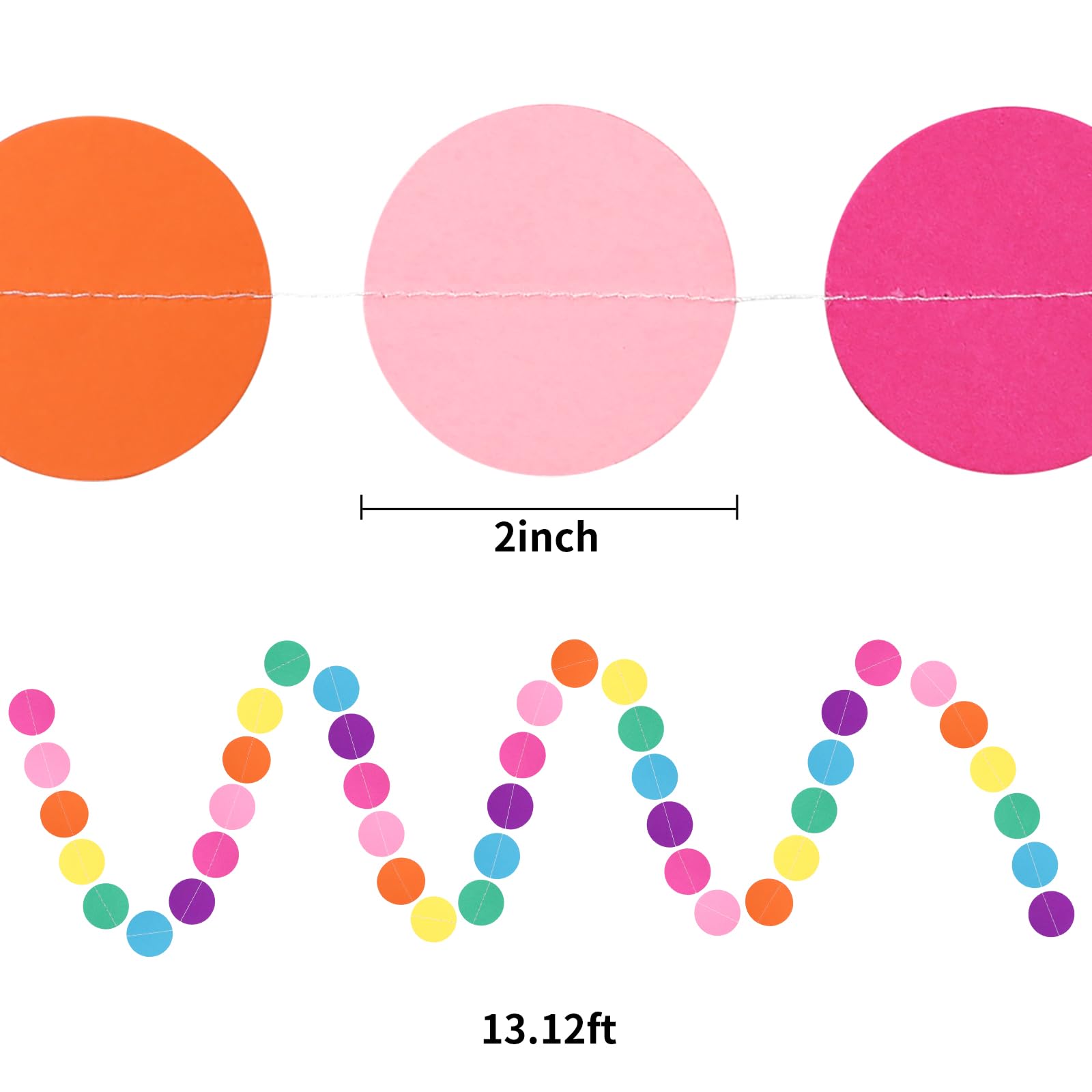 RUBFAC 5pcs Rainbow Circle Dots Paper Garland Party Decorations