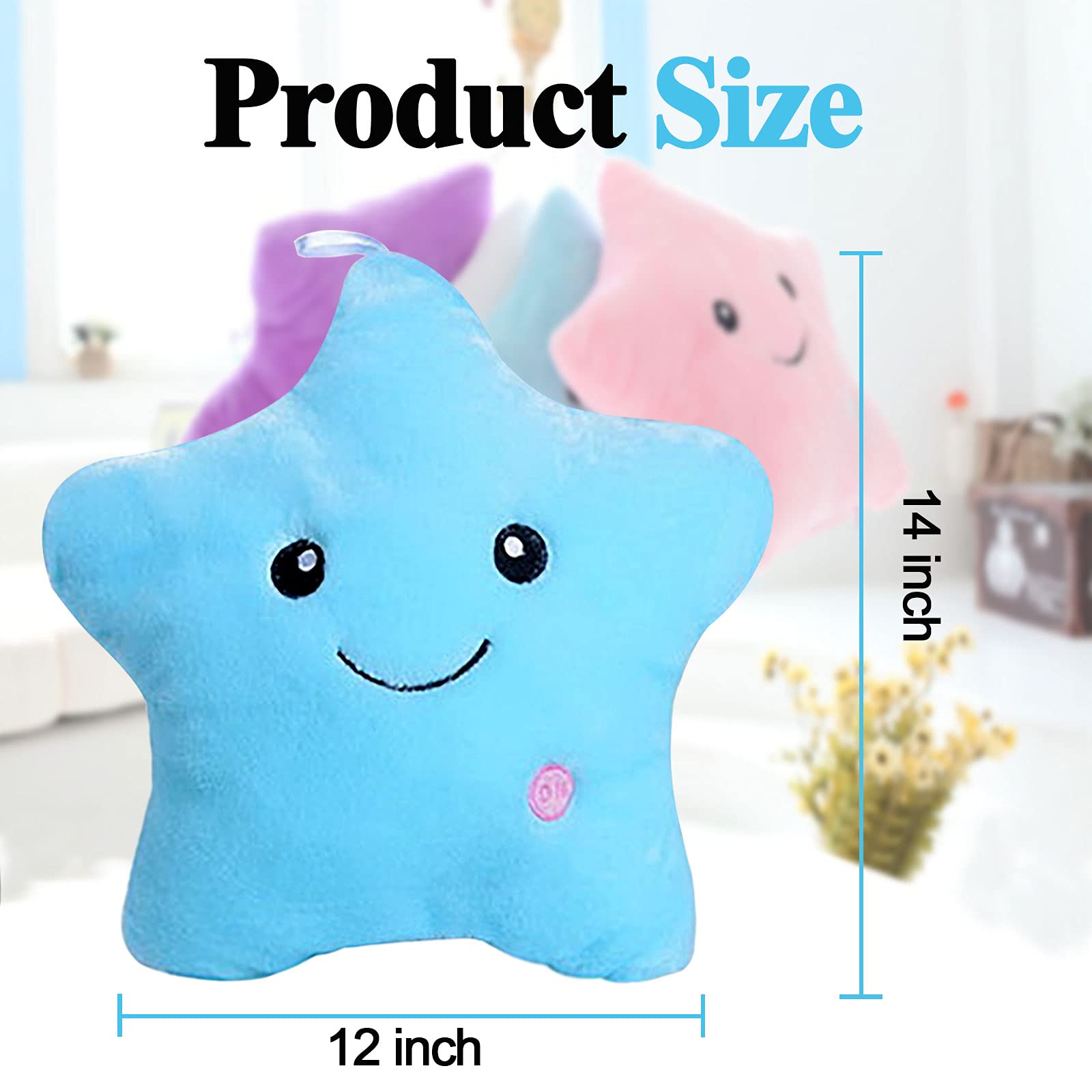 KAHEAUM Creative Twinkle Star Glowing LED Night Light Up Plush Pillows Stuffed Toys Birthday Gifts for Kid Children Friends,Couch Bed Throw Pillows