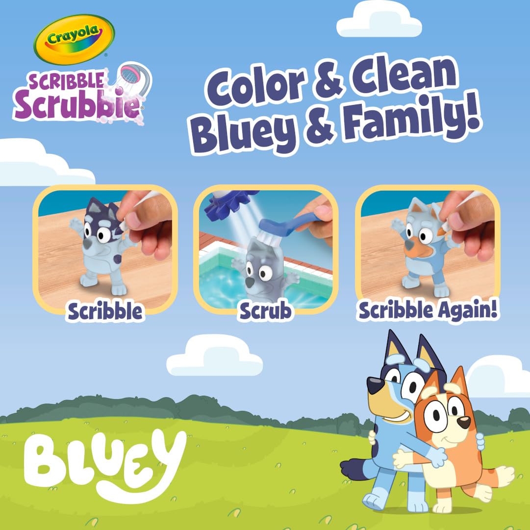 Crayola Scribble Scrubbies Bluey Poolside Playset (4ct), Washable Bluey Toy Set for Kids and Toddlers, Gifts for Girls & Boys, Ages 3+