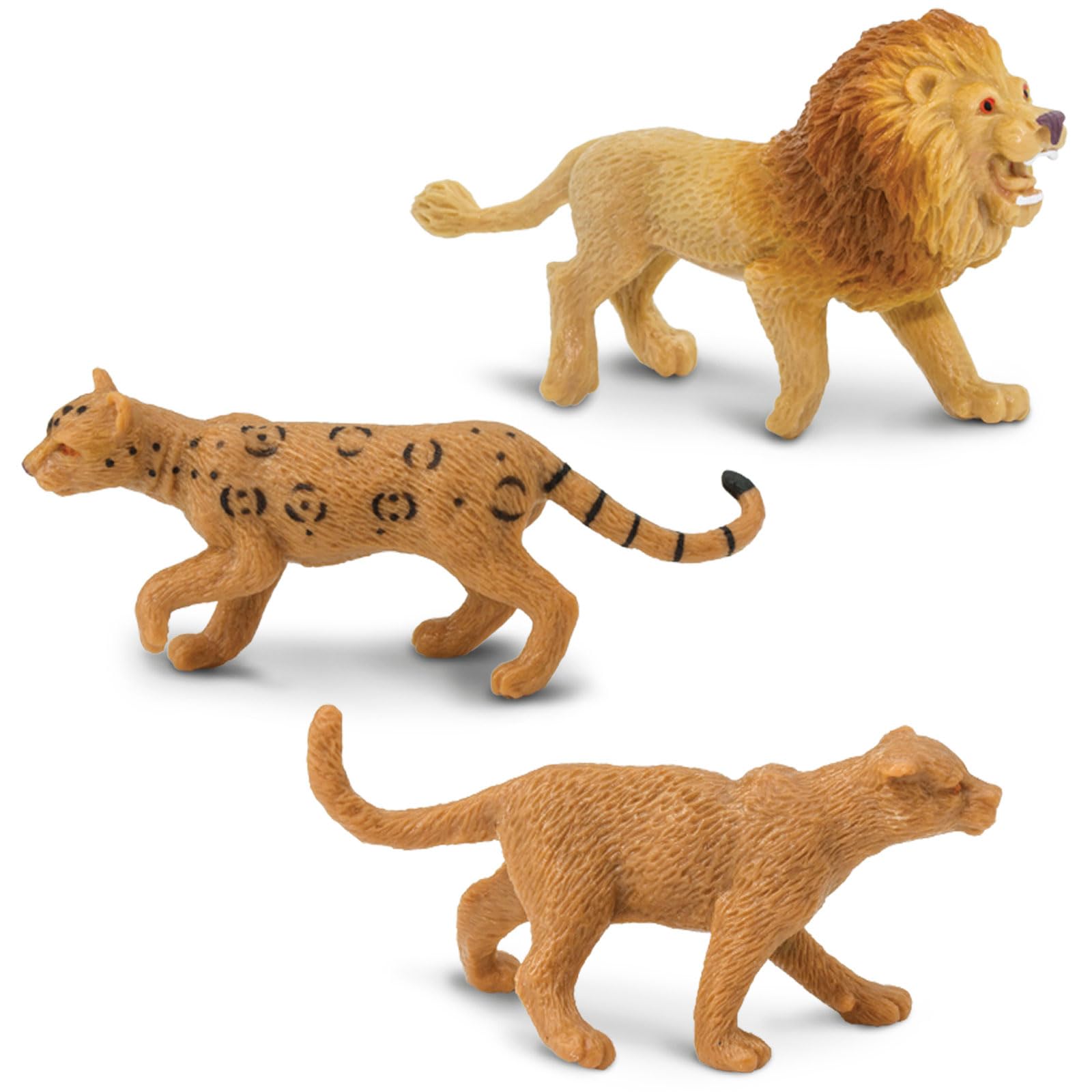 Safari Ltd. Big Cats TOOB - 9 Mini Figurines Including Lion, Tiger, White Tiger, Jaguar, Black Jaguar, Mountain Lion, Cheetah, Leopard, and Ocelot