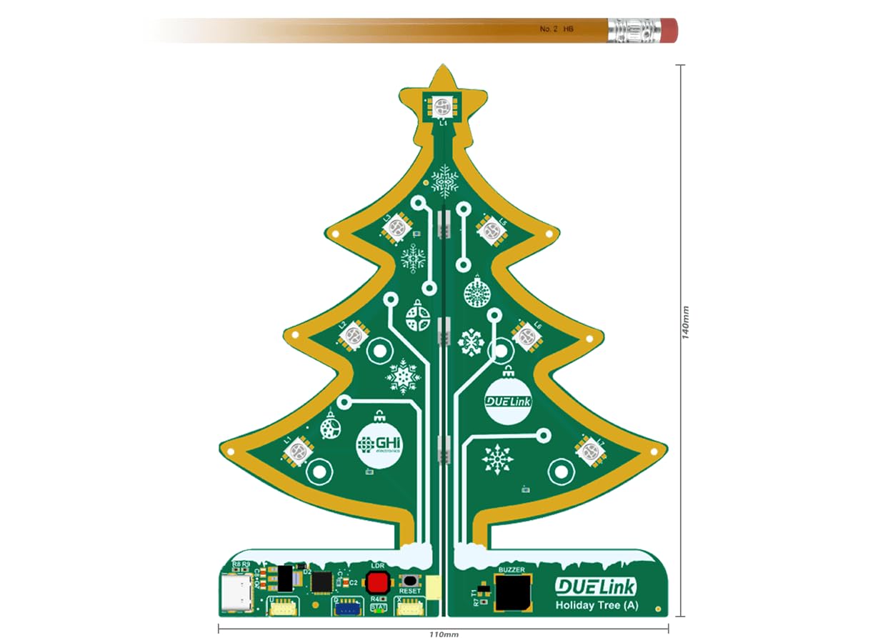 Optionally programmable DUELink Holiday Tree, Compatible with MicroBlocks, Python, and Arduino