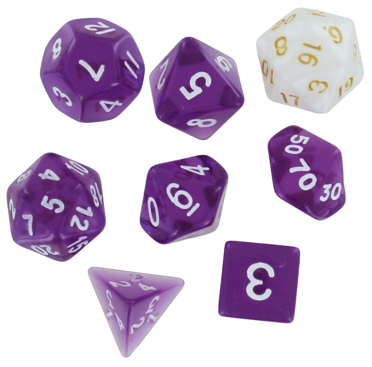 RPG Dice Set (7): Translucent Purple Resin