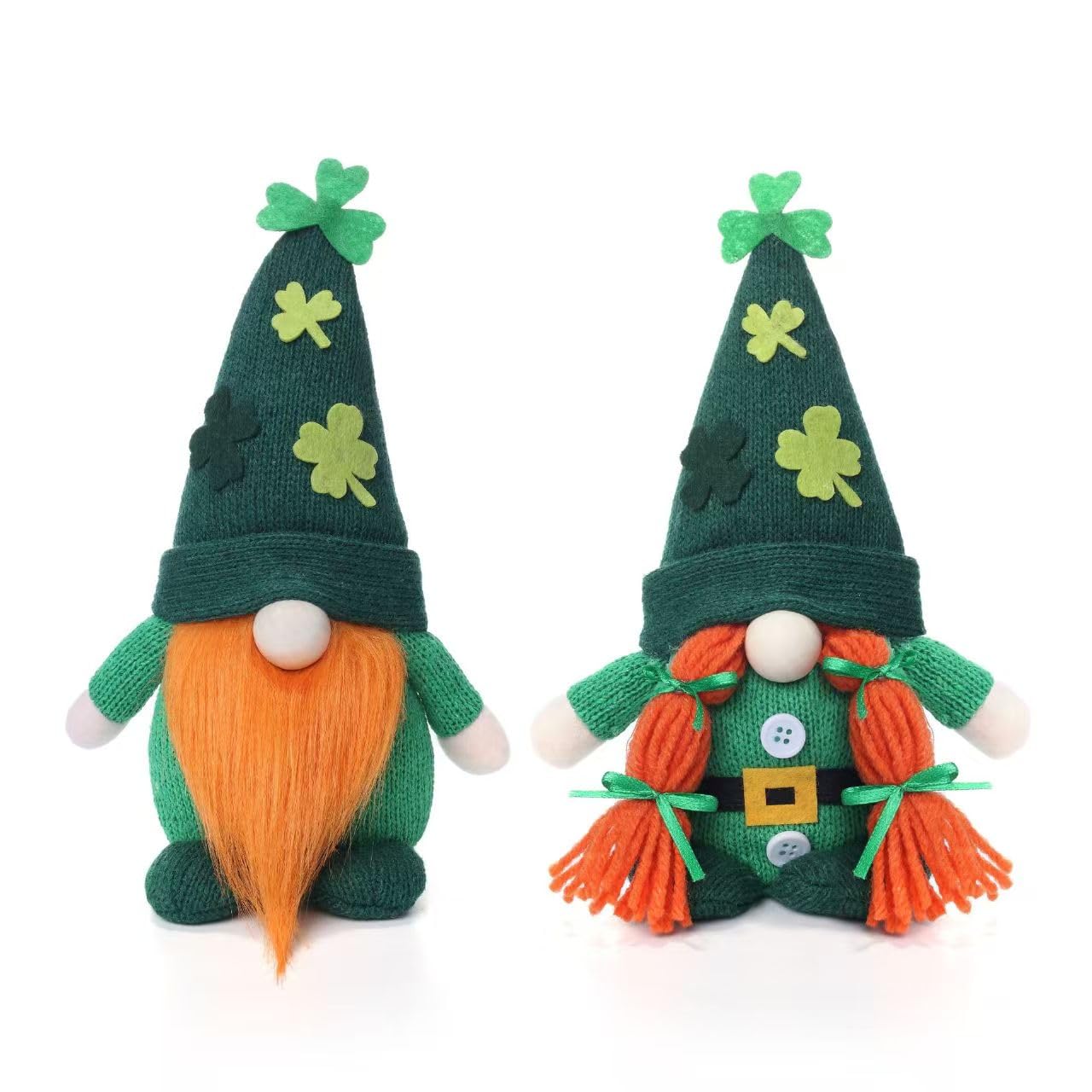 QINYIER St Patricks Day Decorations, 2Pcs St Patricks Day Gnomes Plush, Knitted Shamrock Leprechaun Tomte, Irish Holiday Decor for Home Table Shelf