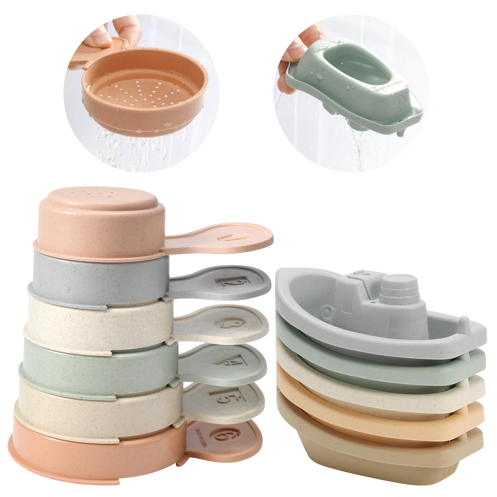 Bath Toys Floating Boats Train with Bathing Spoon,11 Pcs Water Table Toys Mold Free Baby Bath Toys for Toddlers 1-3 Infants 6-12-18 Months,Bathtub