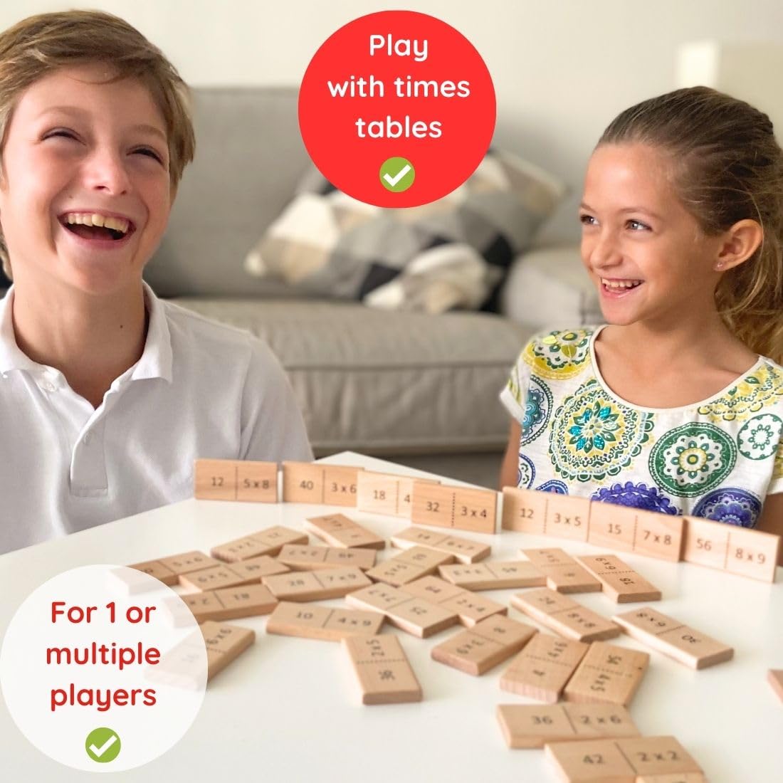 Extasticks Multiplication Domino Math Game | Wooden Educational Algebra Toy | Learning Times Tables Dominoes for Classroom, Homeschooling 3rd 4th