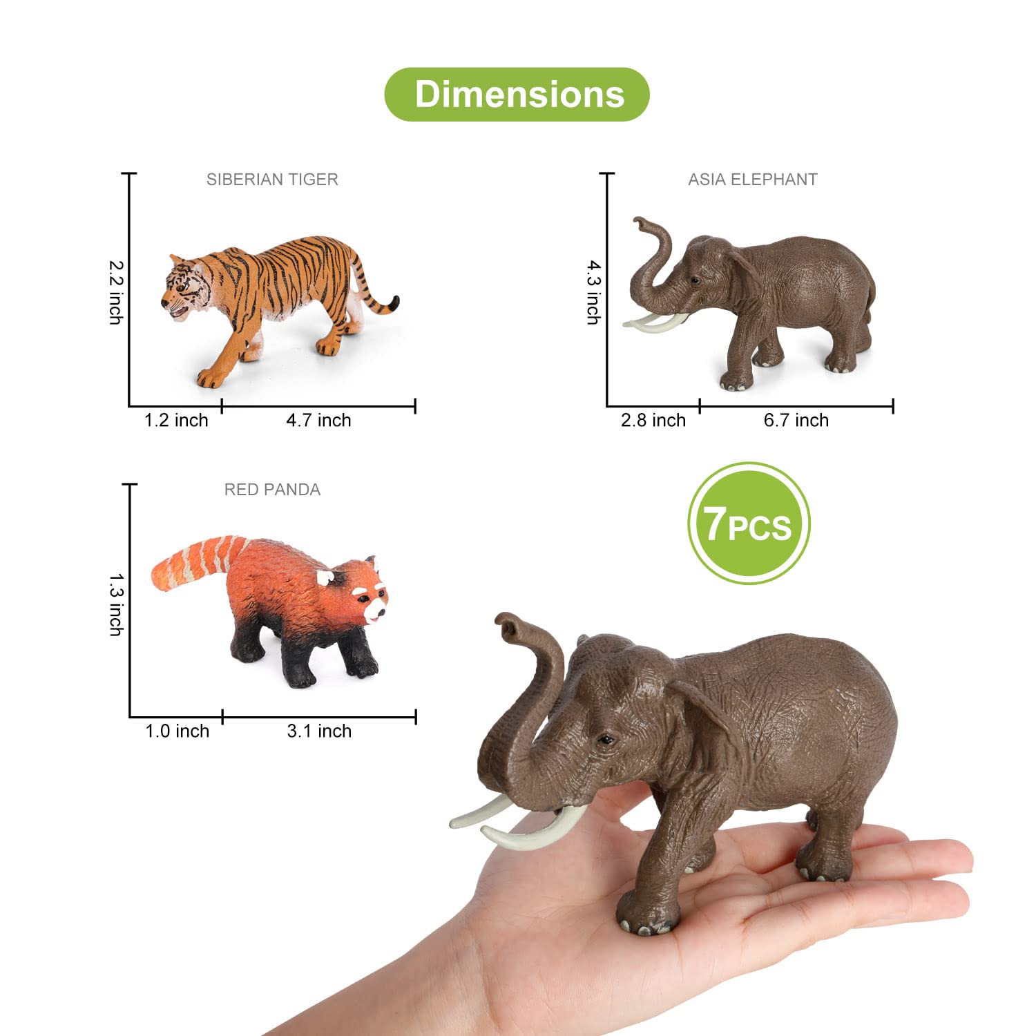 Volnau Safari Animal Figurines Toys 7PCS Asia Figures for Toddlers Kids Christmas Decoration Gift Preschool Educational Zoo Pack Elephant Camel Panda