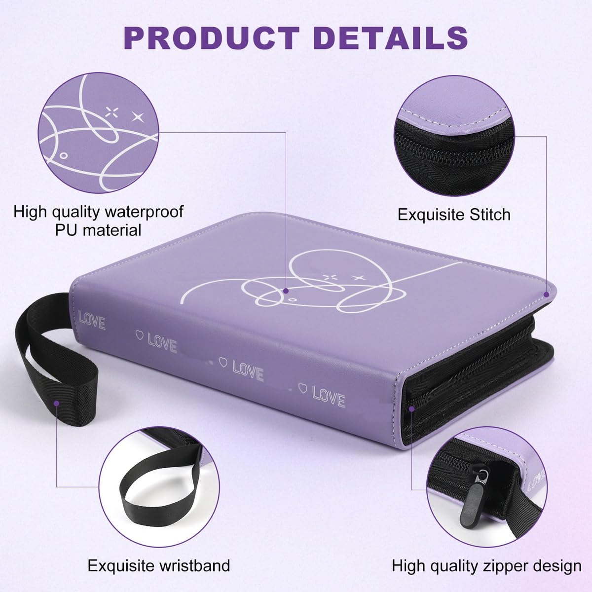Photocard Binder 4 Pocket with 50 Sleeves up to Hold 400 Cards,Portable Collection Card Ablum for Army Fans Boys and Girls