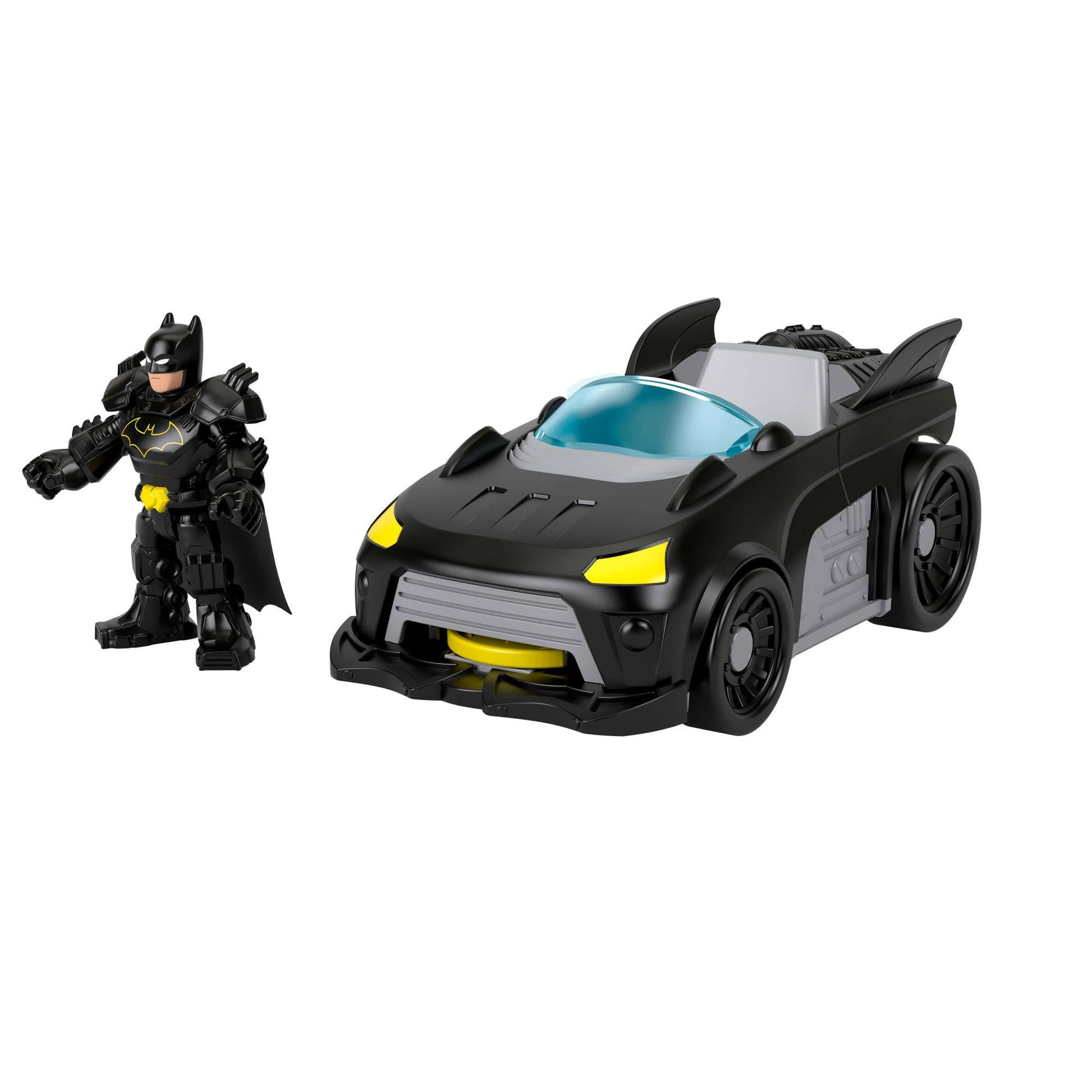 Fisher-Price Imaginext DC Super Friends Metal Force Batmobile Toy Car, 3-inch Batman Action Figure & Accessories Set, Includes Launcher & 2 Discs