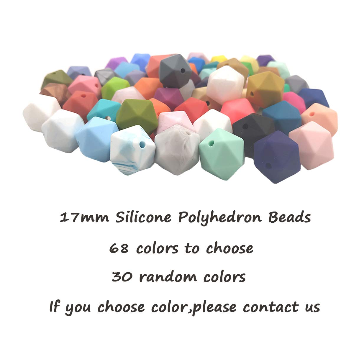 Alenybeby 30pcs 17mm Silicone Polygon Pearl Beads for Pen Silicone Geometric Icosahedron Shape Beads Hexagon Bulk Bead for Keychain DIY Mom Woman