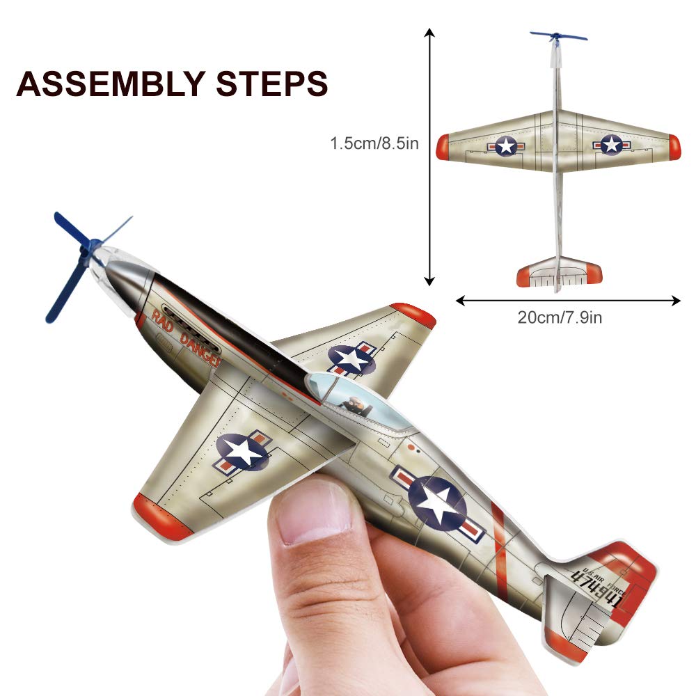 JOYGOGO 24 Pack War Glider Planes, Toy Glider Plane, 6 Different Designs Party Favors for Kid, Easy Assembly, Valentines Airplanes, Birthday Party