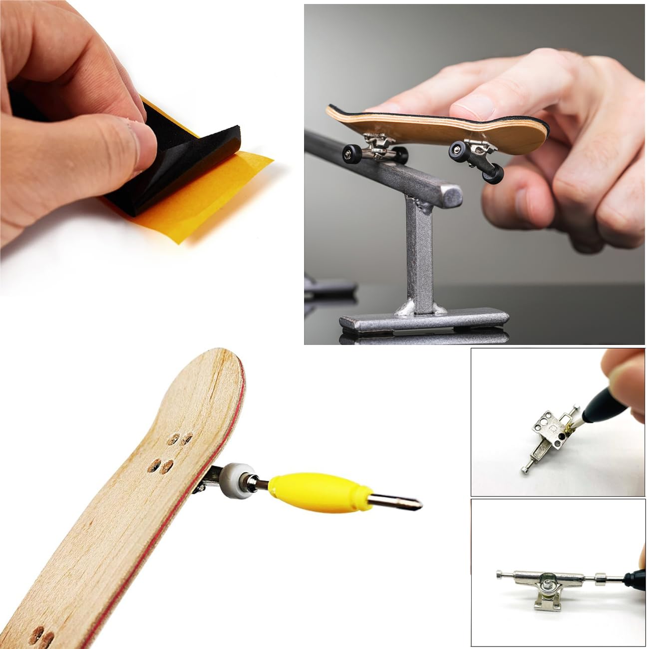 SquEqu 12 Pack Fingerboard Foam Grip Tape Replacement Finger Skateboard Grip Tape Fingerboards Adhesive Backing with Fingerboard Tool Screwdriver Nut
