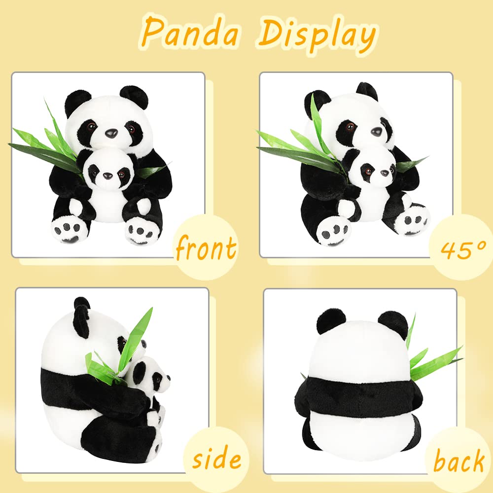 AIXINI 10" Plush Panda Stuffed Animal with Panda Baby & Mom, Soft Bamboo Toy
