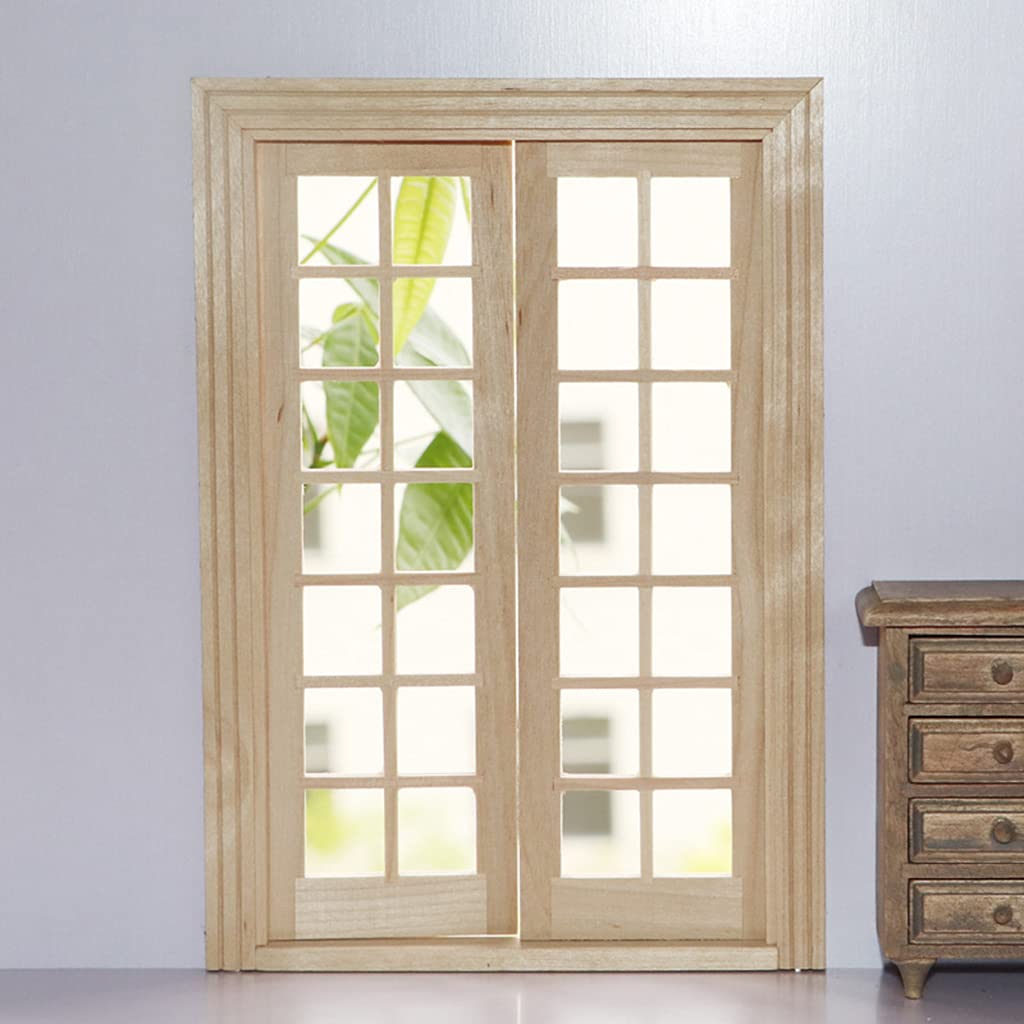 Tachiuwa 1/12 Dollhouse Miniature Glazed Double Doors DIY - Wood 01