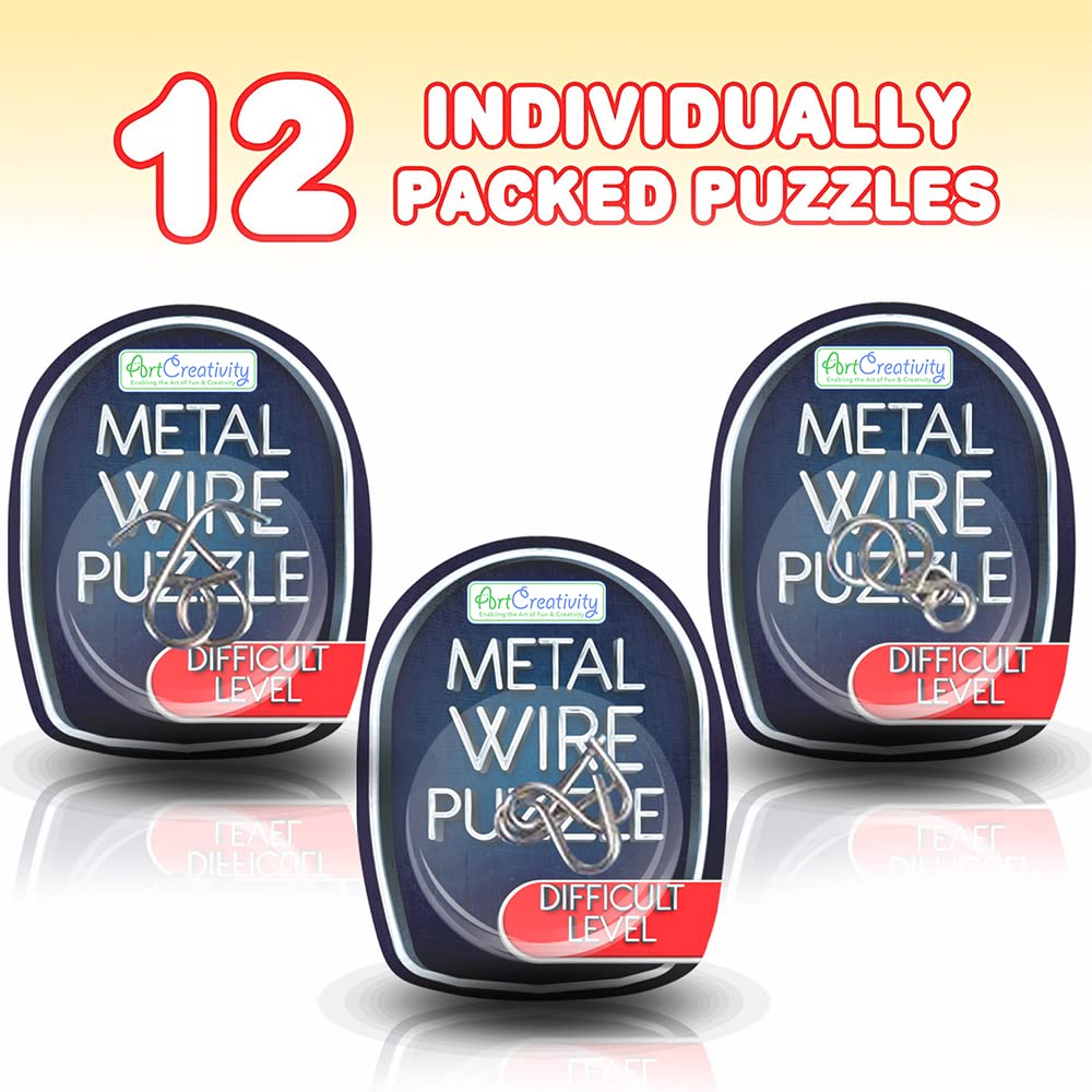 ArtCreativity 12 Metal Wire IQ Brain Teaser Puzzles for Kids Party Favors