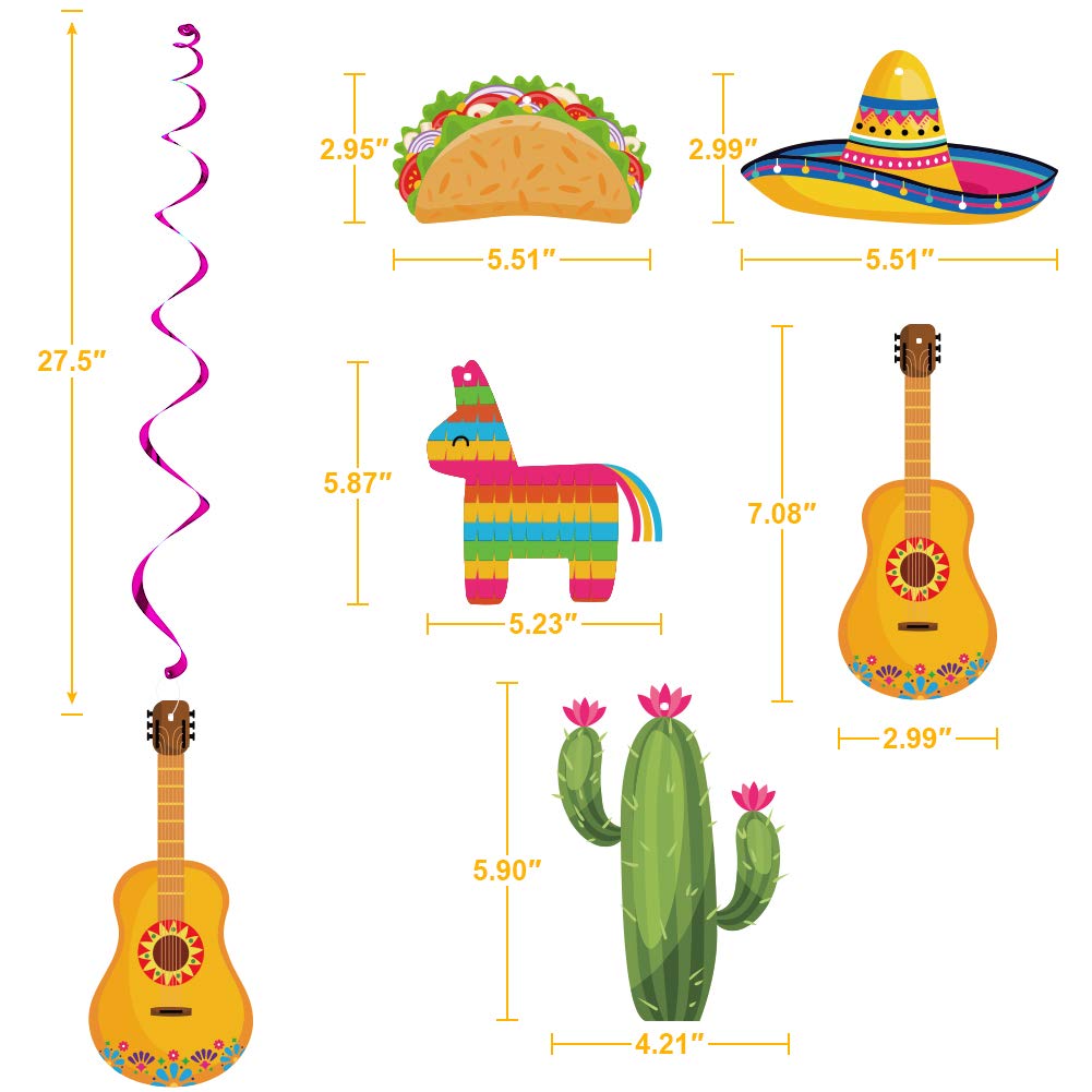 Mexican Fiesta Hanging Swirl Decorations, Cinco De Mayo Party Supplies