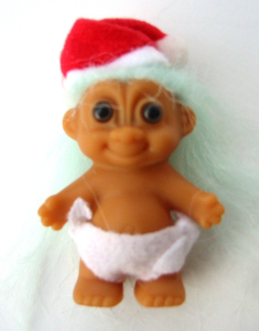 Russ Berrie My Lucky Mini Baby 2.75" Christmas Santa Troll Doll w/Diaper