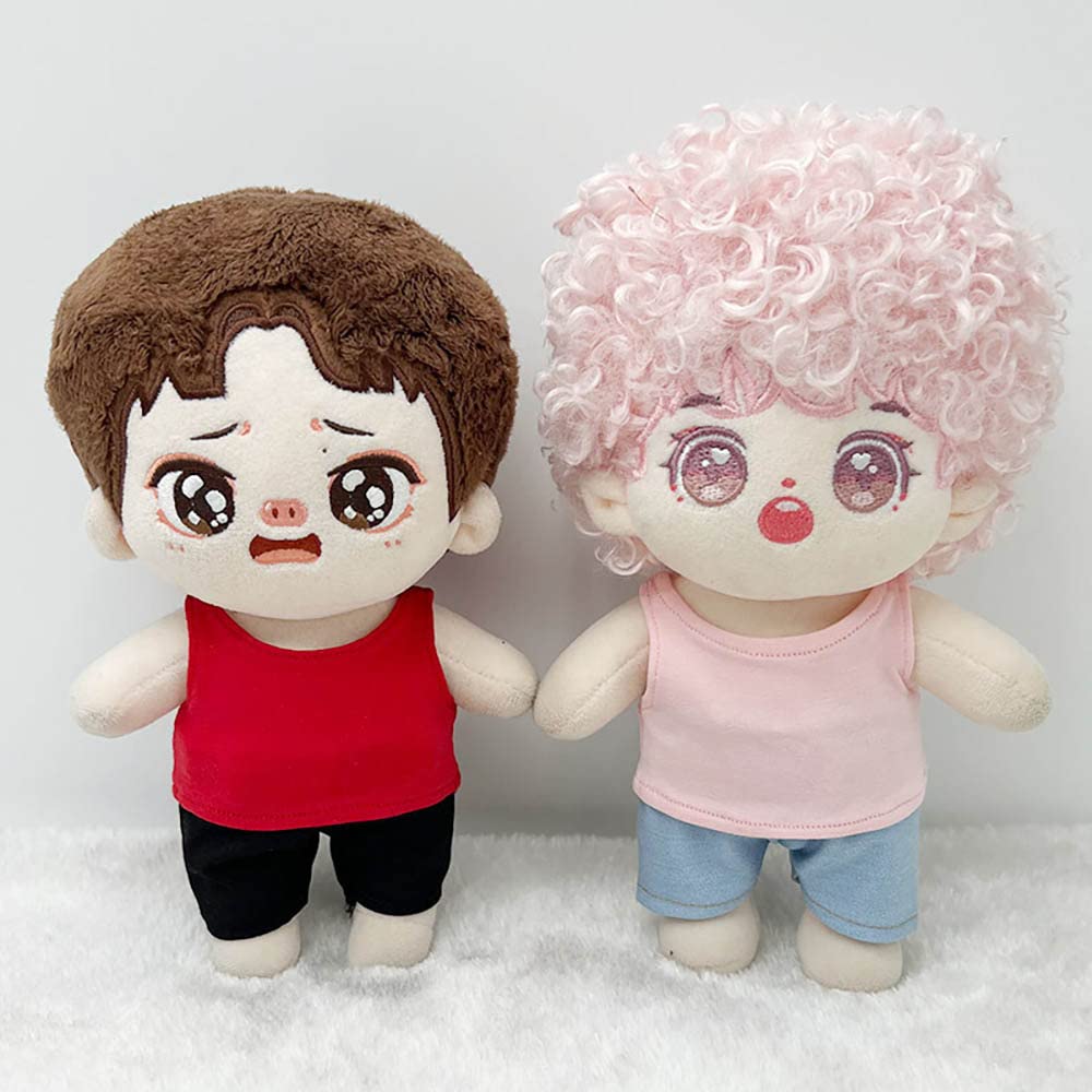 niannyyhouse 20cm Plush Doll Clothes Solid Color Vest Sleeveless T-Shirt Doll Dress Up (Beige+Pink, 20cm)