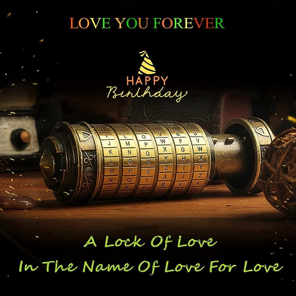 Cryptex Da Vinci Code Mini Bronze Lock Puzzle Valentines Day Gifts for him her Men Women dad Boys Christmas Cool Romantic Birthday for Her Gifts Box
