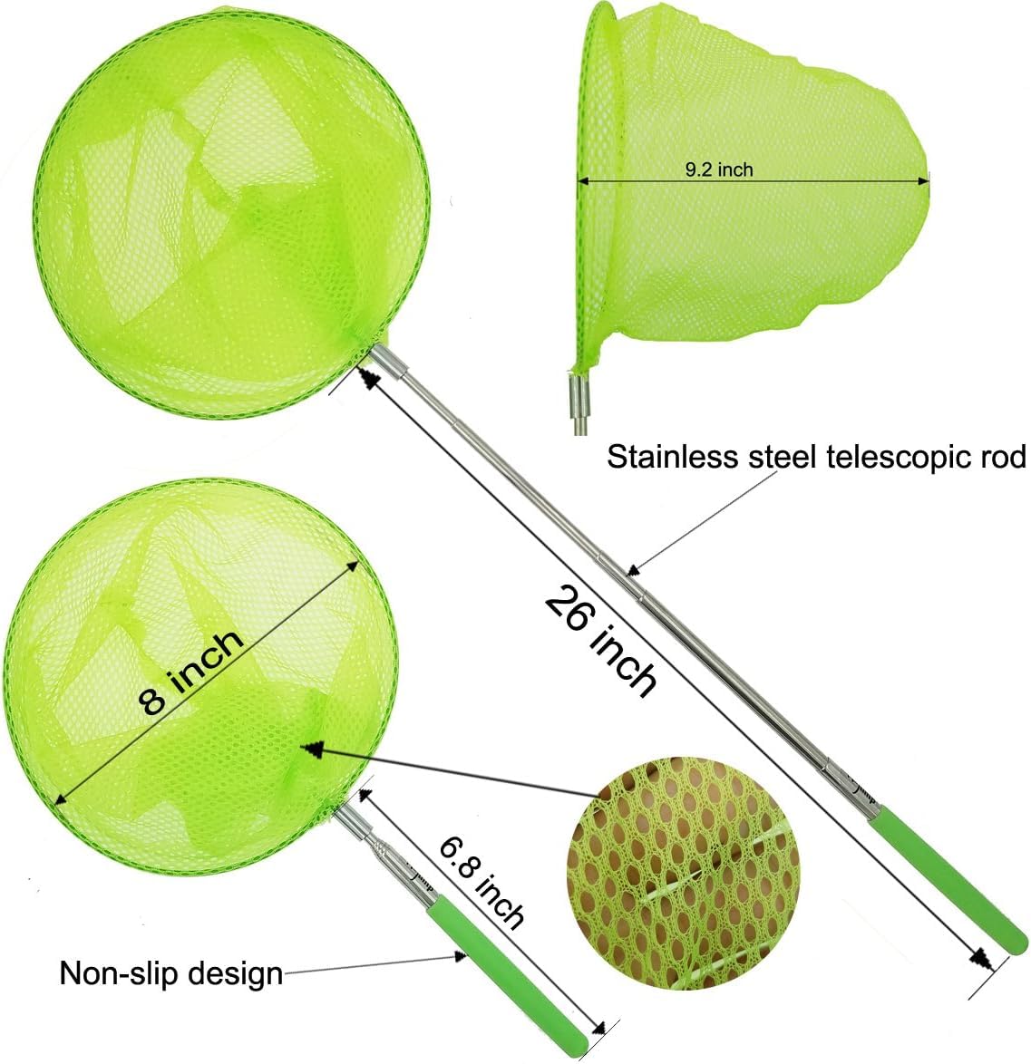 2 Pack Telescopic Butterfly Nets - Great for Catching Insects Bugs Fishing - Outdoor Toy for Kids Playing - Extendable from 6.8" to 34" and Anti Slip