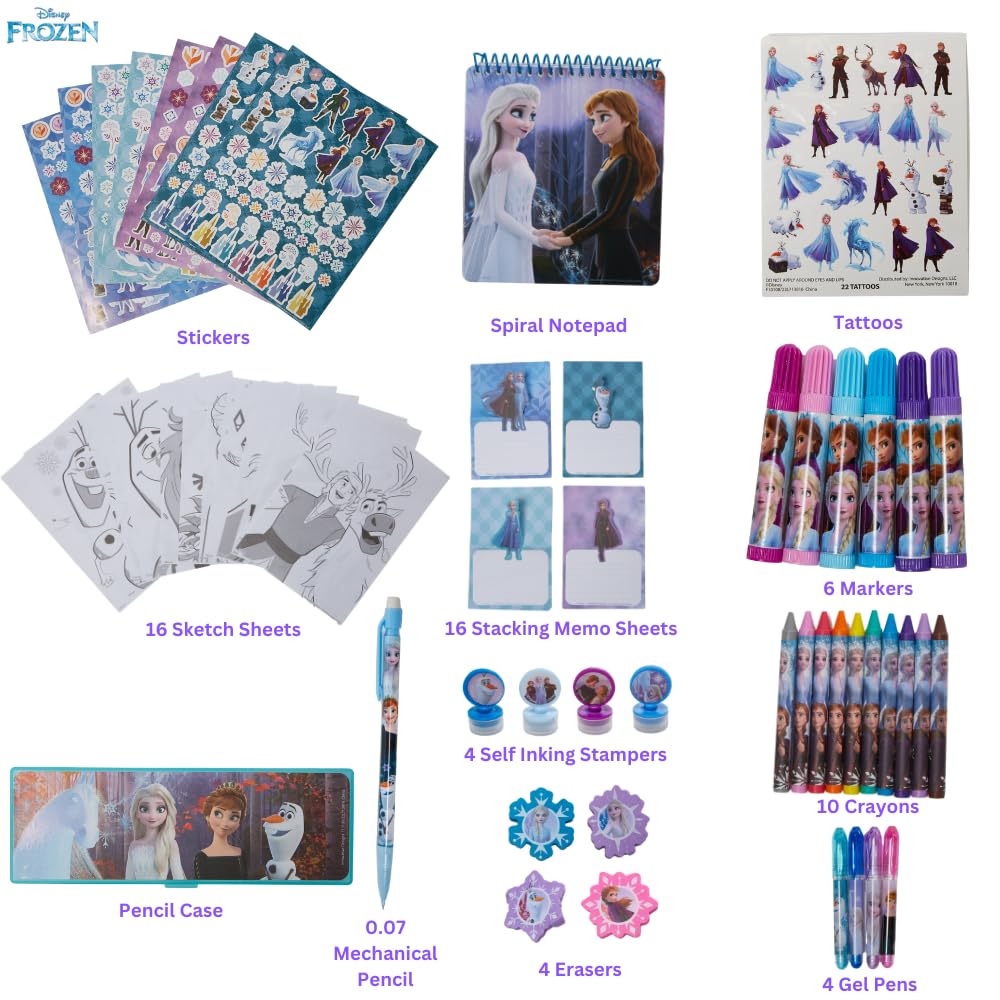 Innovative Designs Disney Frozen Creativity Fun Kids Art Set for Coloring, Painting, and Crafts